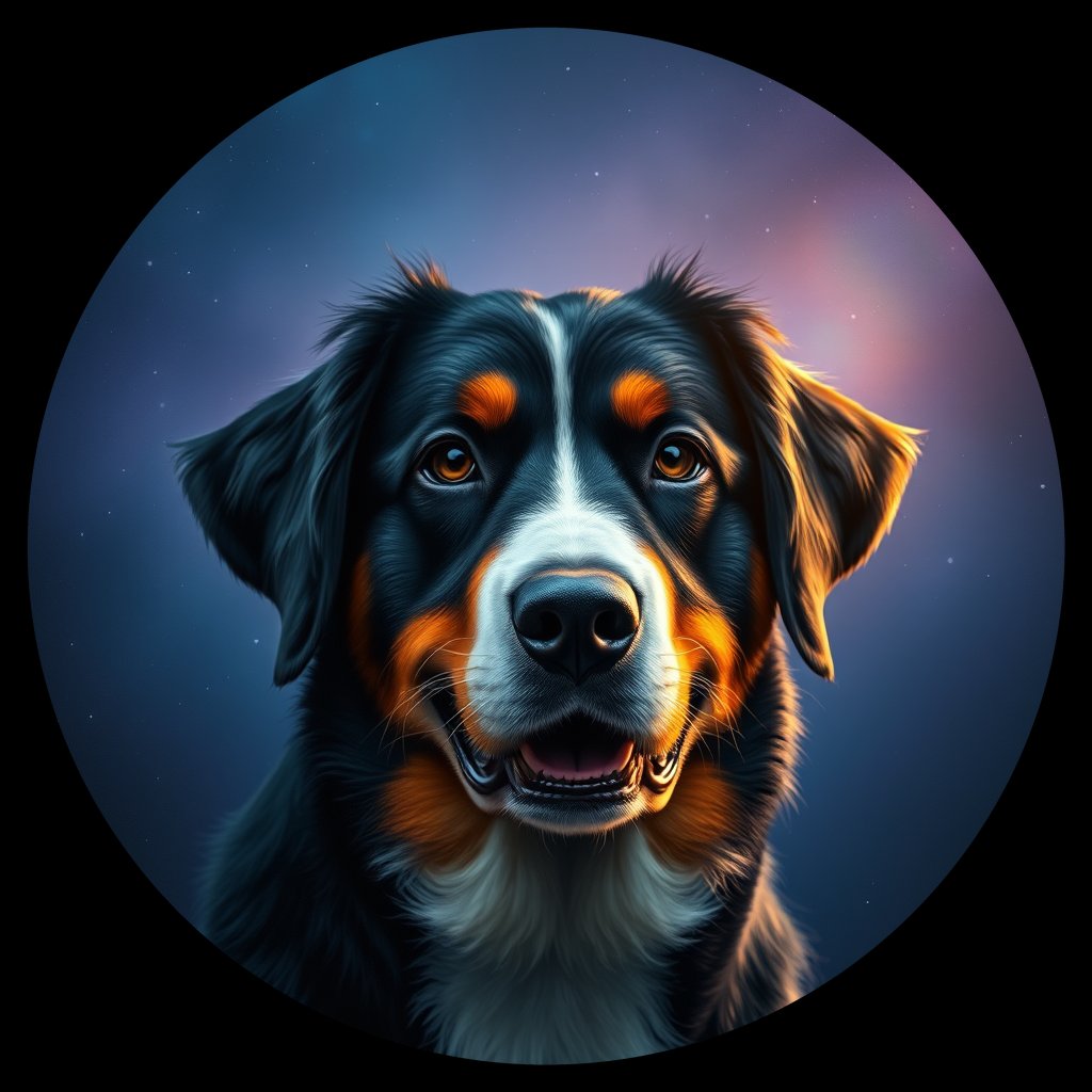 Cosmic medallion portrait of Bernese_Mountain_Dog_10526, a Bernese Mountain Dog