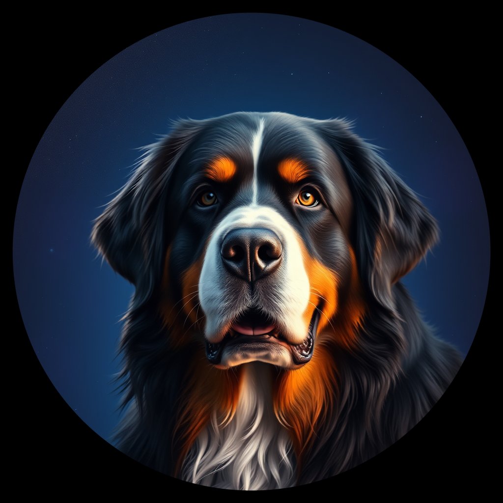 Cosmic medallion portrait of Bernese_Mountain_Dog_10596, a Bernese Mountain Dog