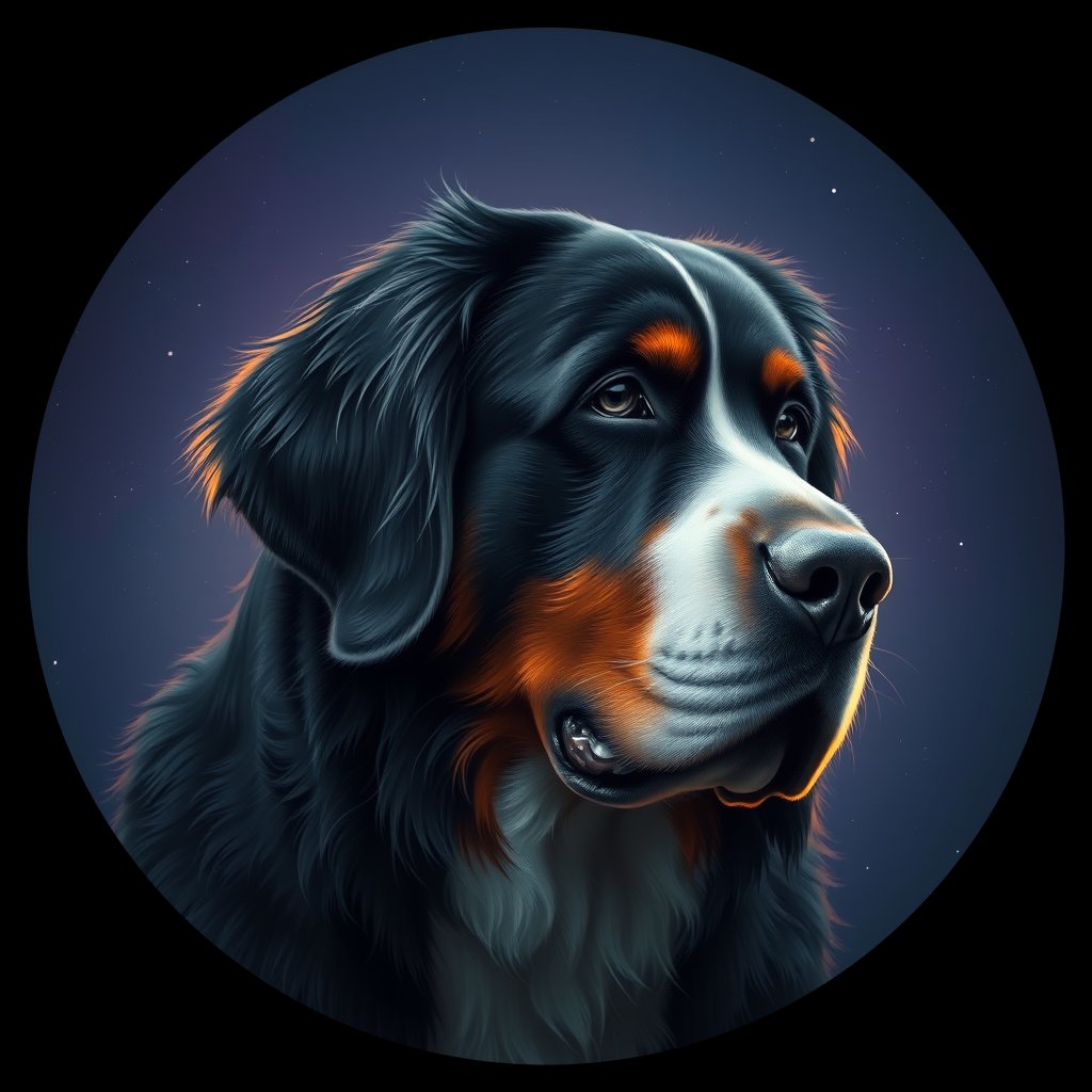 Cosmic medallion portrait of Bernese_Mountain_Dog_10603, a Bernese Mountain Dog