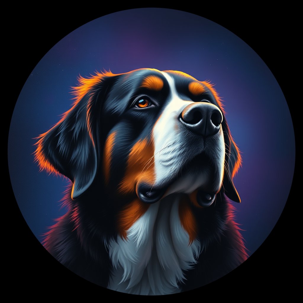 Cosmic medallion portrait of Bernese_Mountain_Dog_10661, a Bernese Mountain Dog