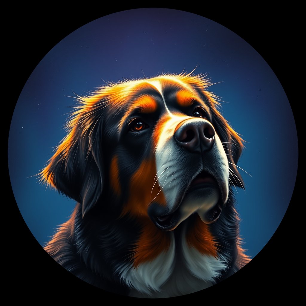 Cosmic medallion portrait of Bernese_Mountain_Dog_1068, a Bernese Mountain Dog