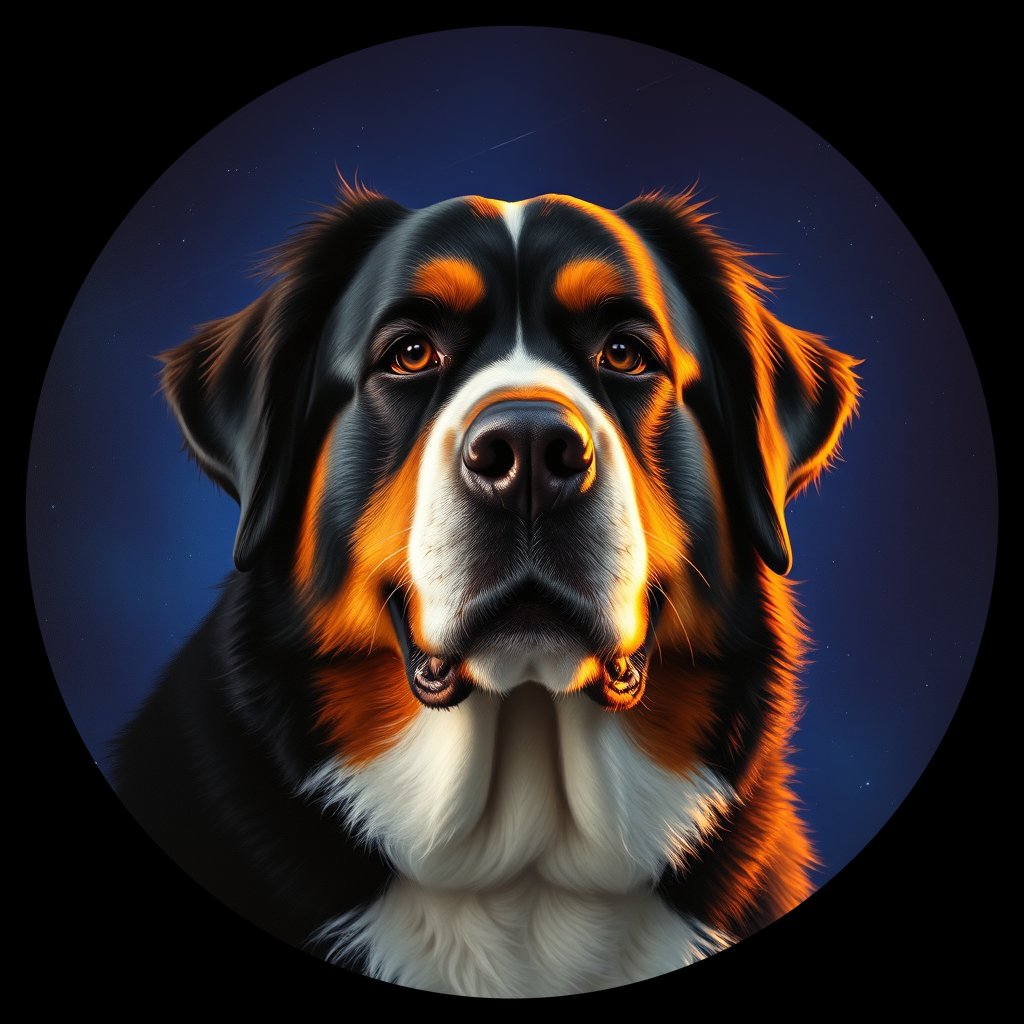 Cosmic medallion portrait of Bernese_Mountain_Dog_10791, a Bernese Mountain Dog