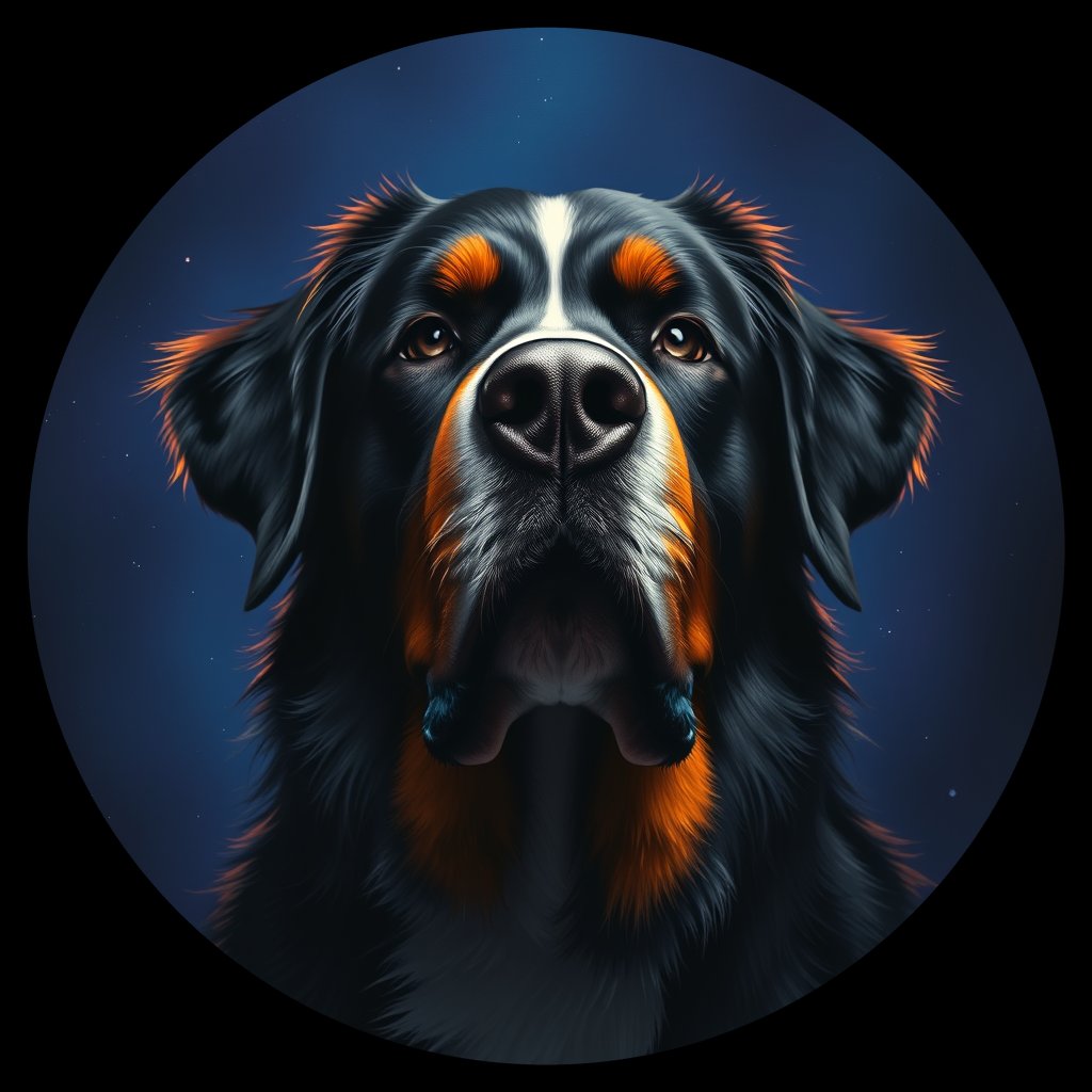 Cosmic medallion portrait of Bernese_Mountain_Dog_108, a Bernese Mountain Dog
