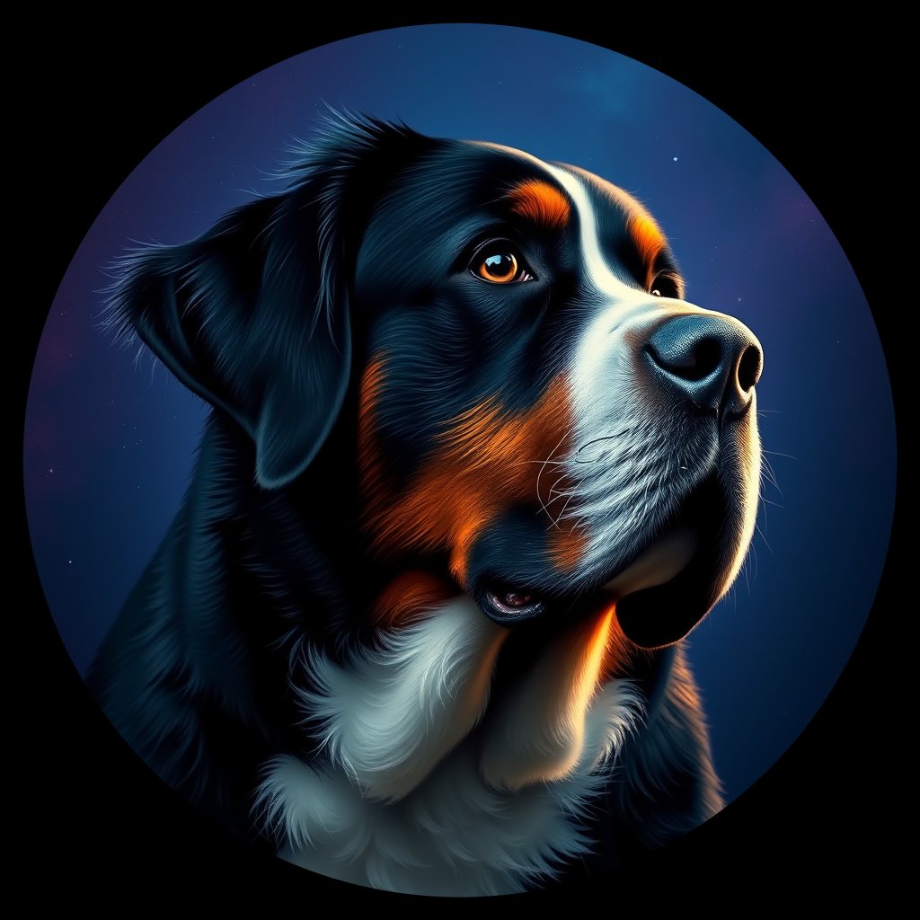 Cosmic medallion portrait of Bernese_Mountain_Dog_11029, a Bernese Mountain Dog