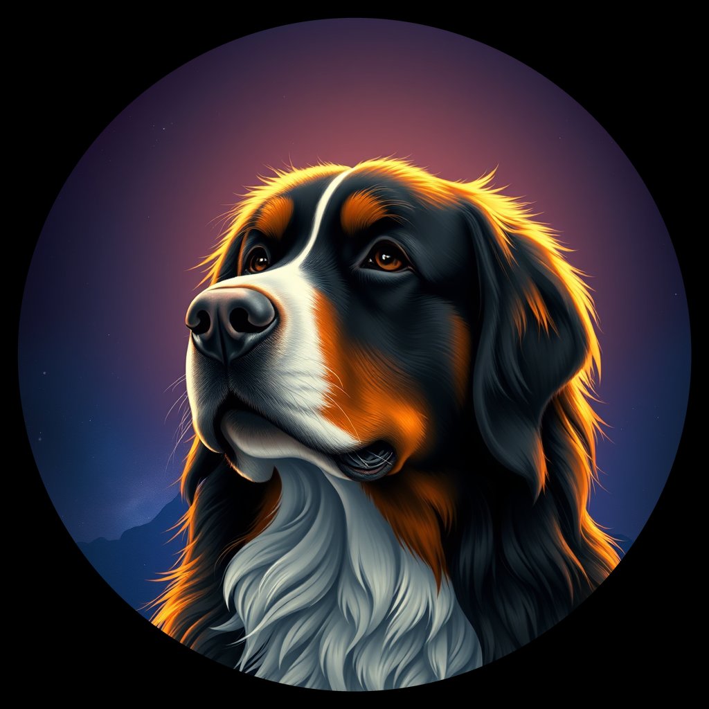 Cosmic medallion portrait of Bernese_Mountain_Dog_11101, a Bernese Mountain Dog