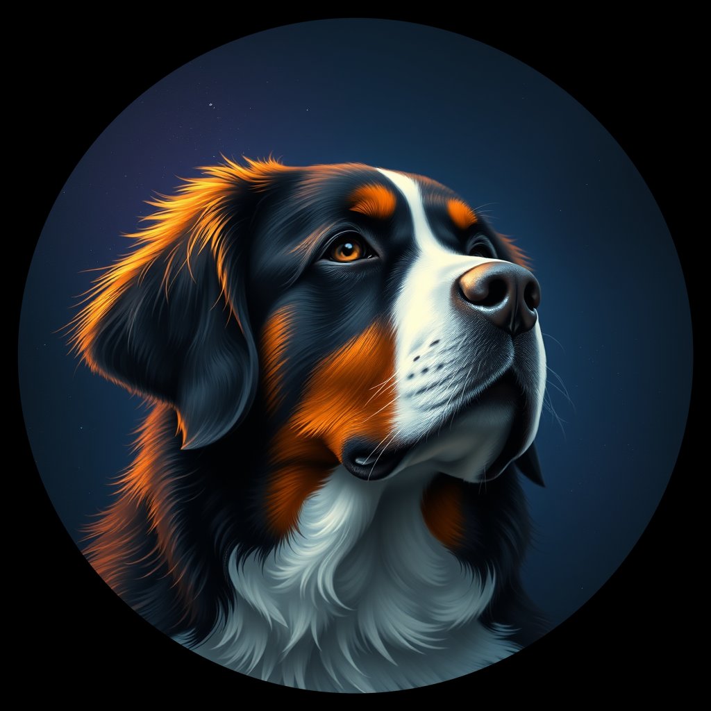 Cosmic medallion portrait of Bernese_Mountain_Dog_11115, a Bernese Mountain Dog
