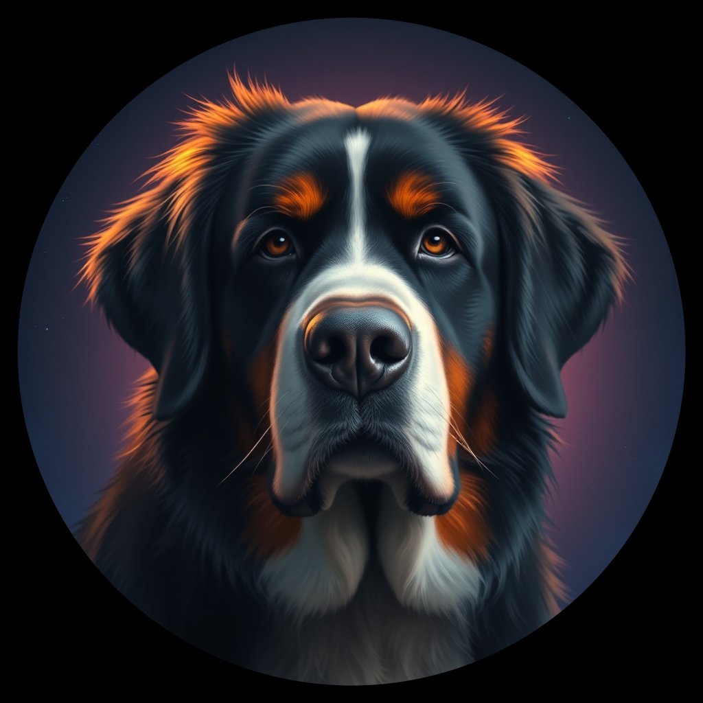Cosmic medallion portrait of Bernese_Mountain_Dog_1113, a Bernese Mountain Dog
