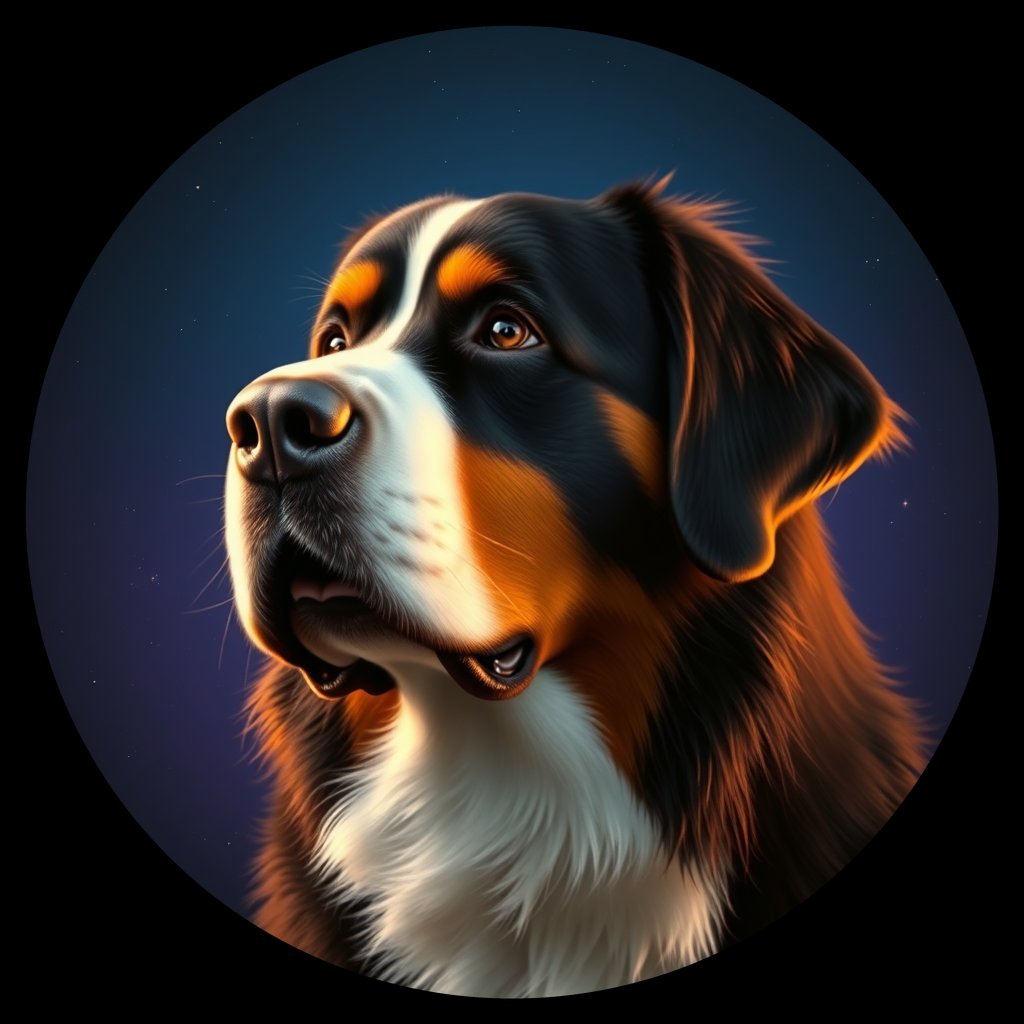 Cosmic medallion portrait of Bernese_Mountain_Dog_1115, a Bernese Mountain Dog