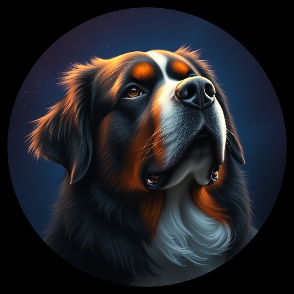Cosmic medallion portrait of Bernese_Mountain_Dog_1116, a Bernese Mountain Dog