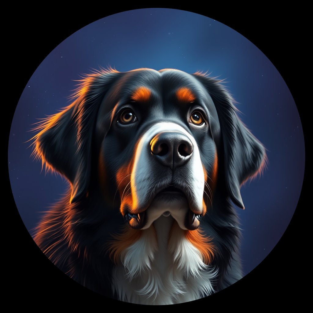 Cosmic medallion portrait of Bernese_Mountain_Dog_11206, a Bernese Mountain Dog