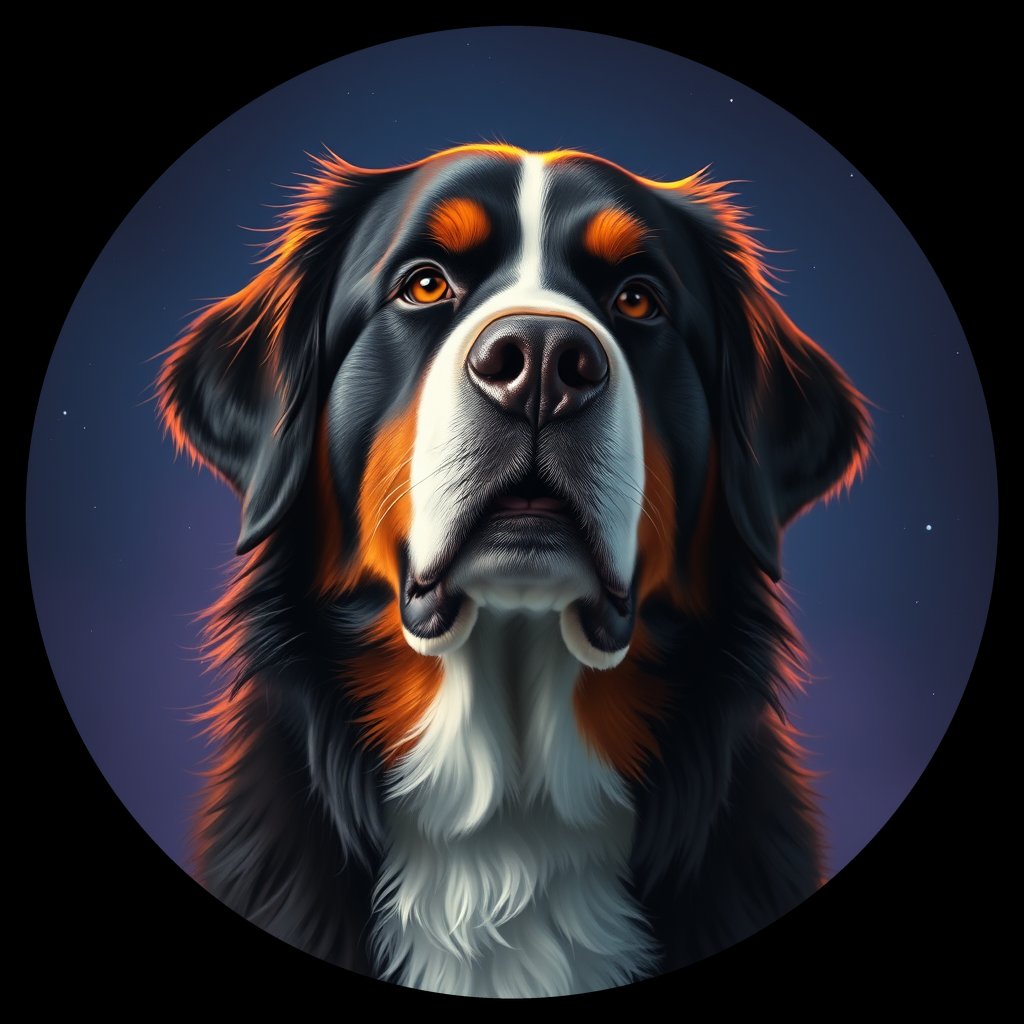 Cosmic medallion portrait of Bernese_Mountain_Dog_11234, a Bernese Mountain Dog
