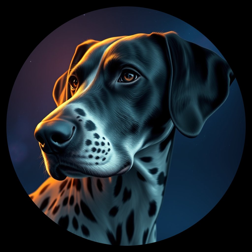 Cosmic medallion portrait of Bernese_Mountain_Dog_11242, a Dalmatian