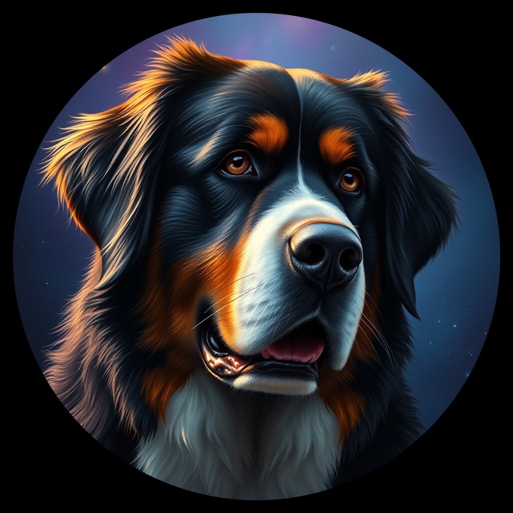Cosmic medallion portrait of Bernese_Mountain_Dog_1130, a Bernese Mountain Dog