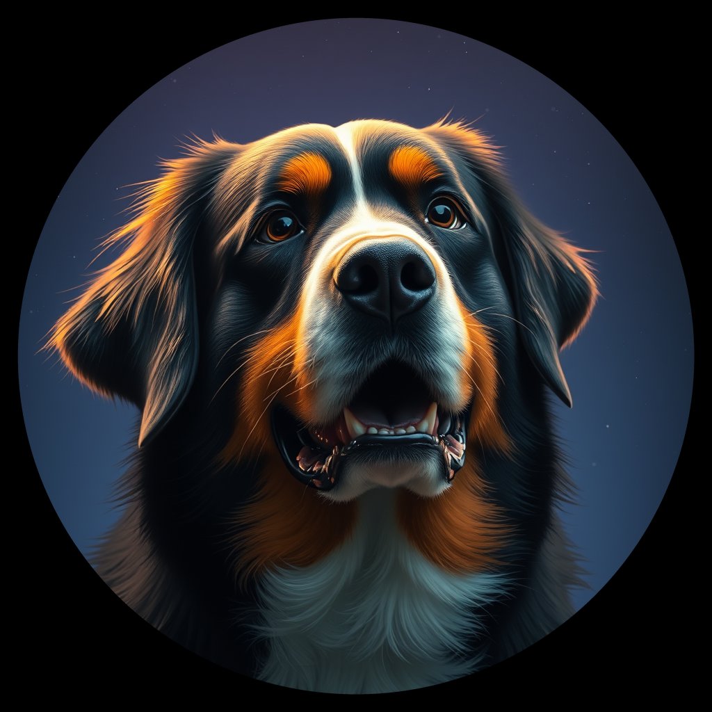 Cosmic medallion portrait of Bernese_Mountain_Dog_11365, a Bernese Mountain Dog