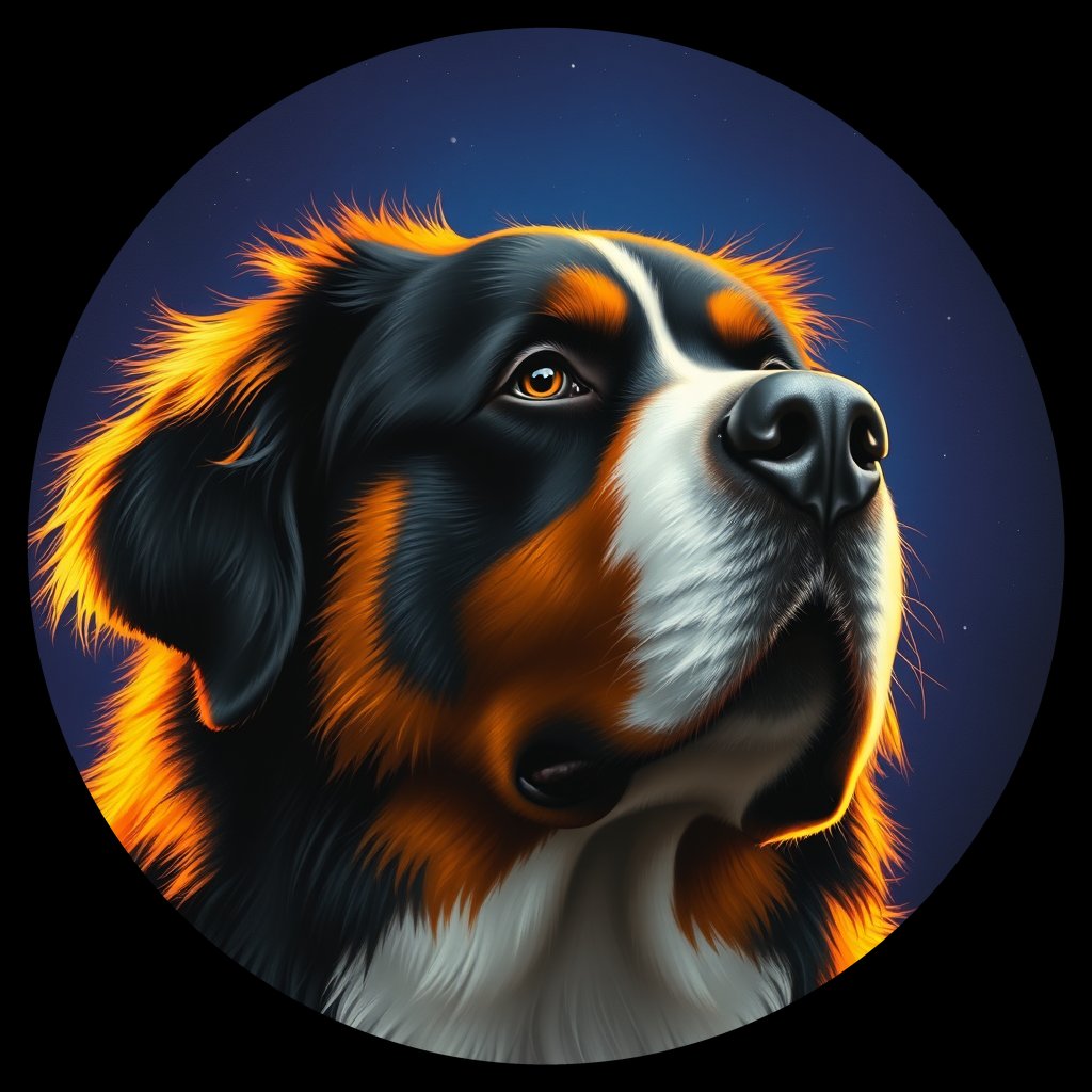 Cosmic medallion portrait of Bernese_Mountain_Dog_11442, a Bernese Mountain Dog