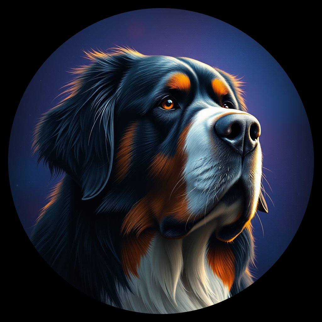 Cosmic medallion portrait of Bernese_Mountain_Dog_11534, a Bernese Mountain Dog