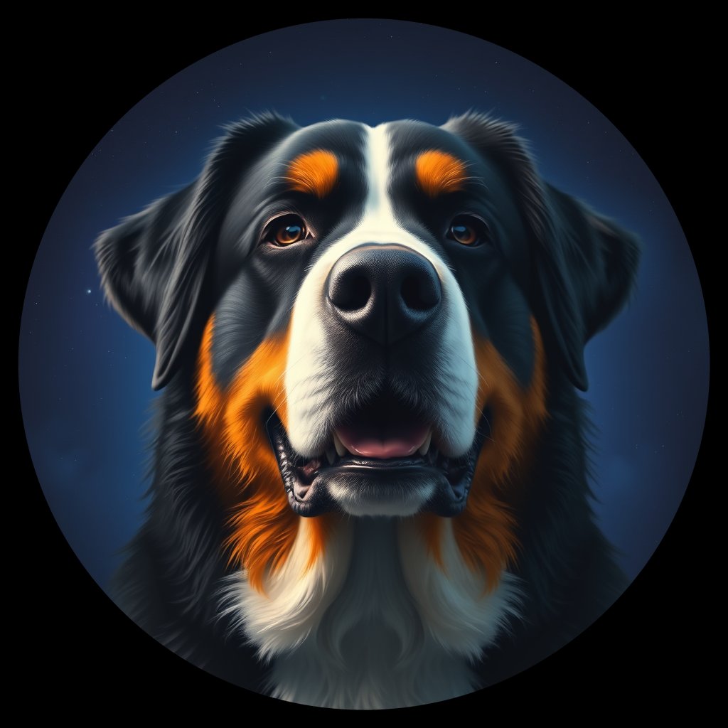 Cosmic medallion portrait of Bernese_Mountain_Dog_11667, a Bernese Mountain Dog