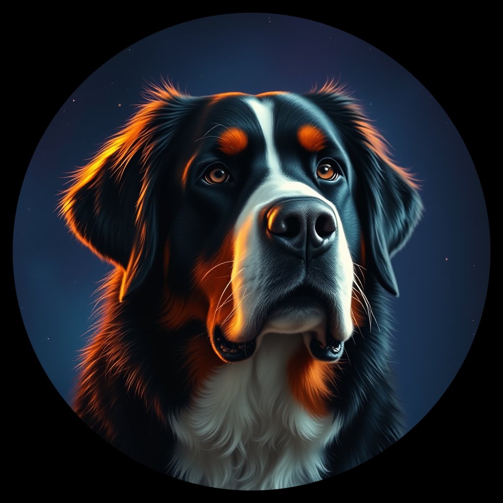 Cosmic medallion portrait of Bernese_Mountain_Dog_12006, a Bernese Mountain Dog