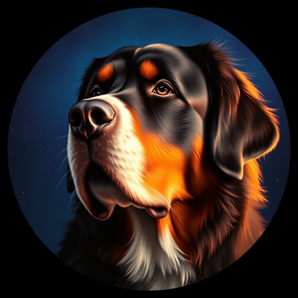 Cosmic medallion portrait of Bernese_Mountain_Dog_12018, a Bernese Mountain Dog
