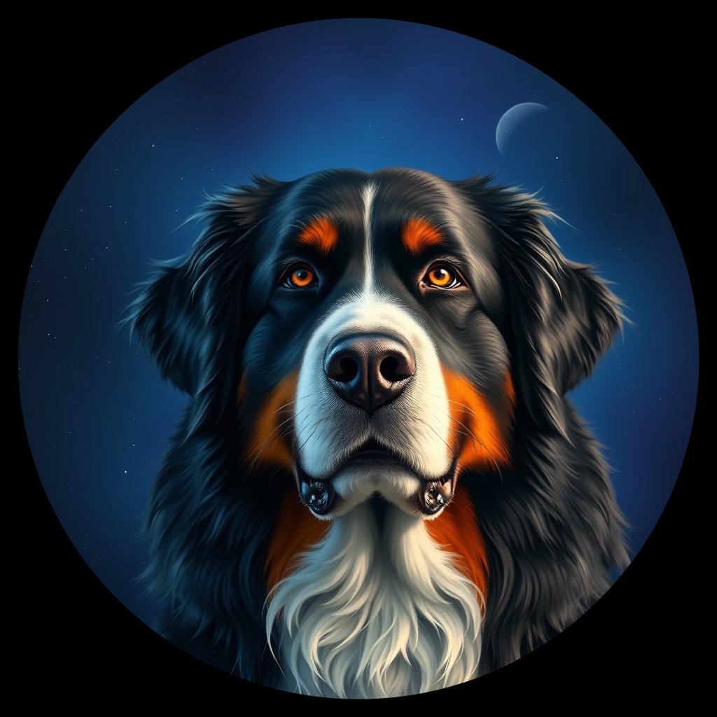 Cosmic medallion portrait of Bernese_Mountain_Dog_12168, a Bernese Mountain Dog