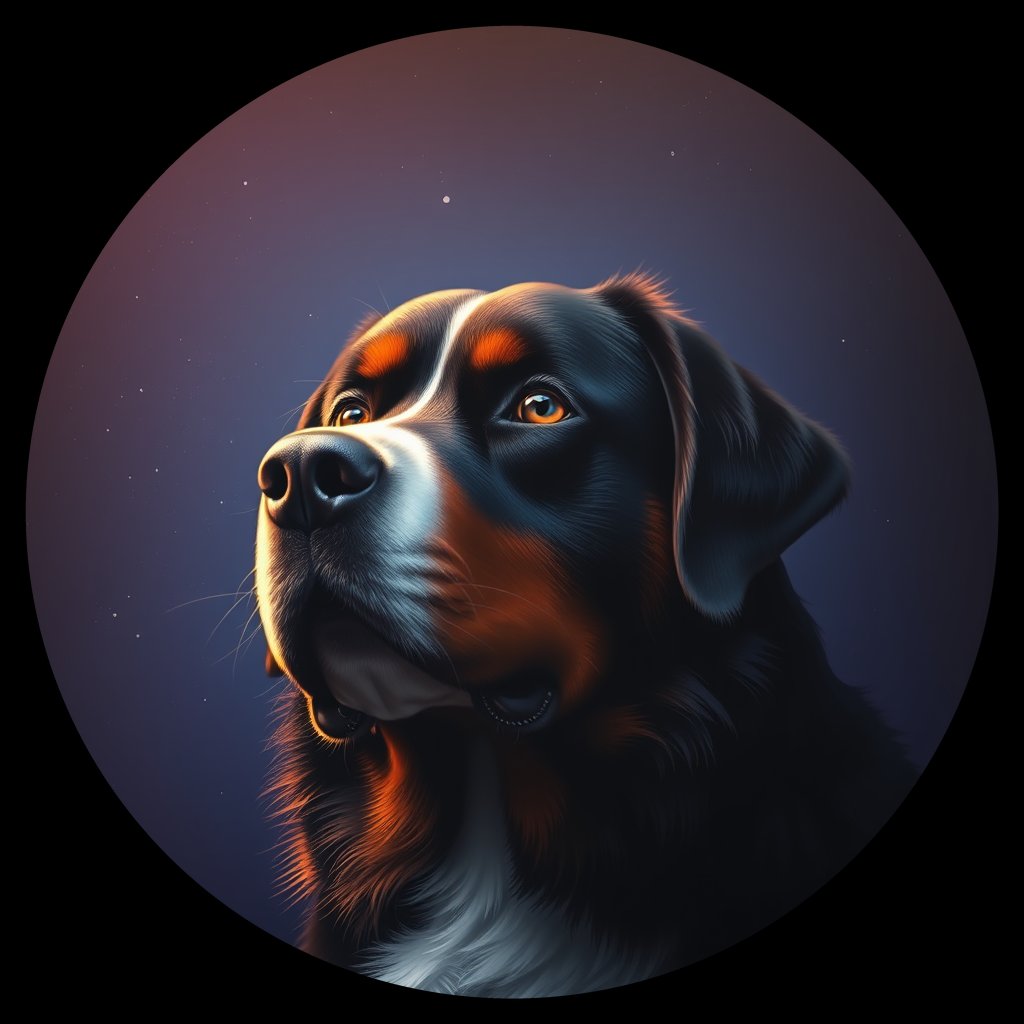 Cosmic medallion portrait of Bernese_Mountain_Dog_1250, a Bernese Mountain Dog