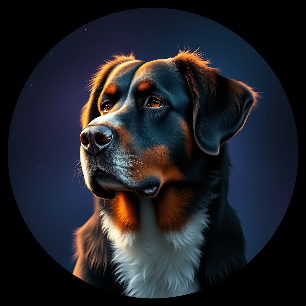 Cosmic medallion portrait of Bernese_Mountain_Dog_1256, a Bernese Mountain Dog