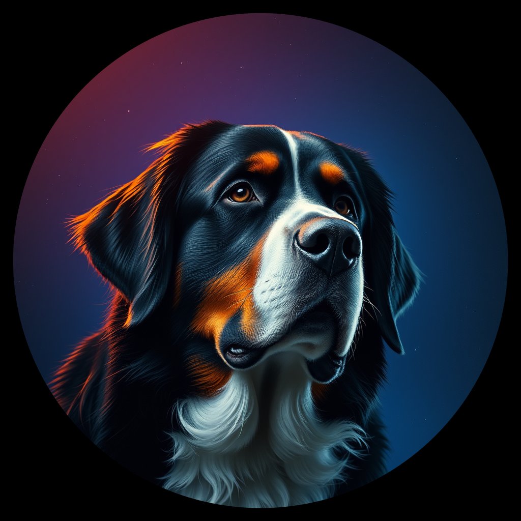 Cosmic medallion portrait of Bernese_Mountain_Dog_1272, a Bernese Mountain Dog