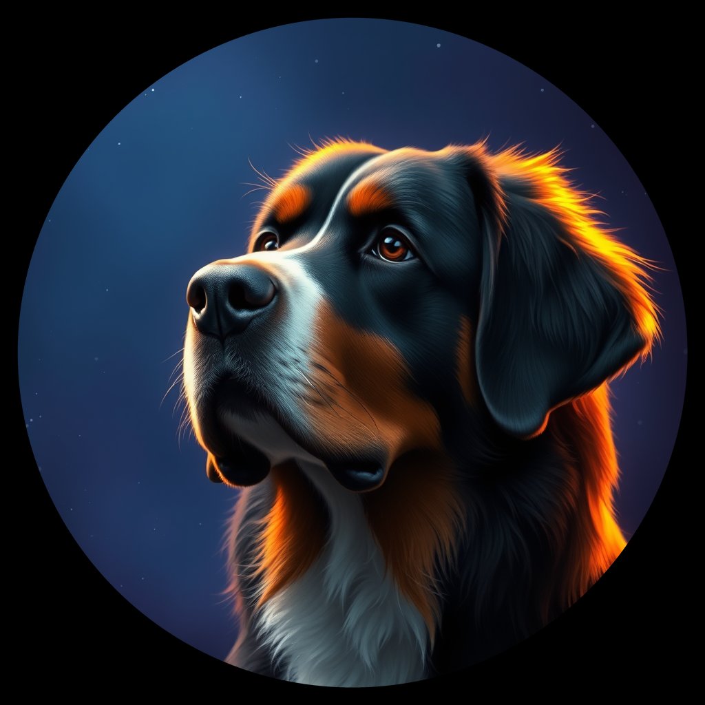 Cosmic medallion portrait of Bernese_Mountain_Dog_1273, a Bernese Mountain Dog