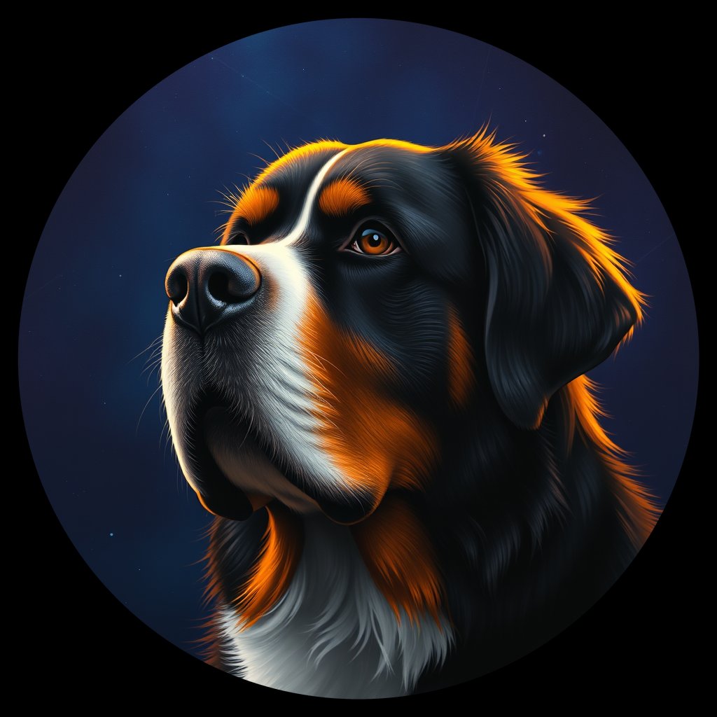 Cosmic medallion portrait of Bernese_Mountain_Dog_12949, a Bernese Mountain Dog