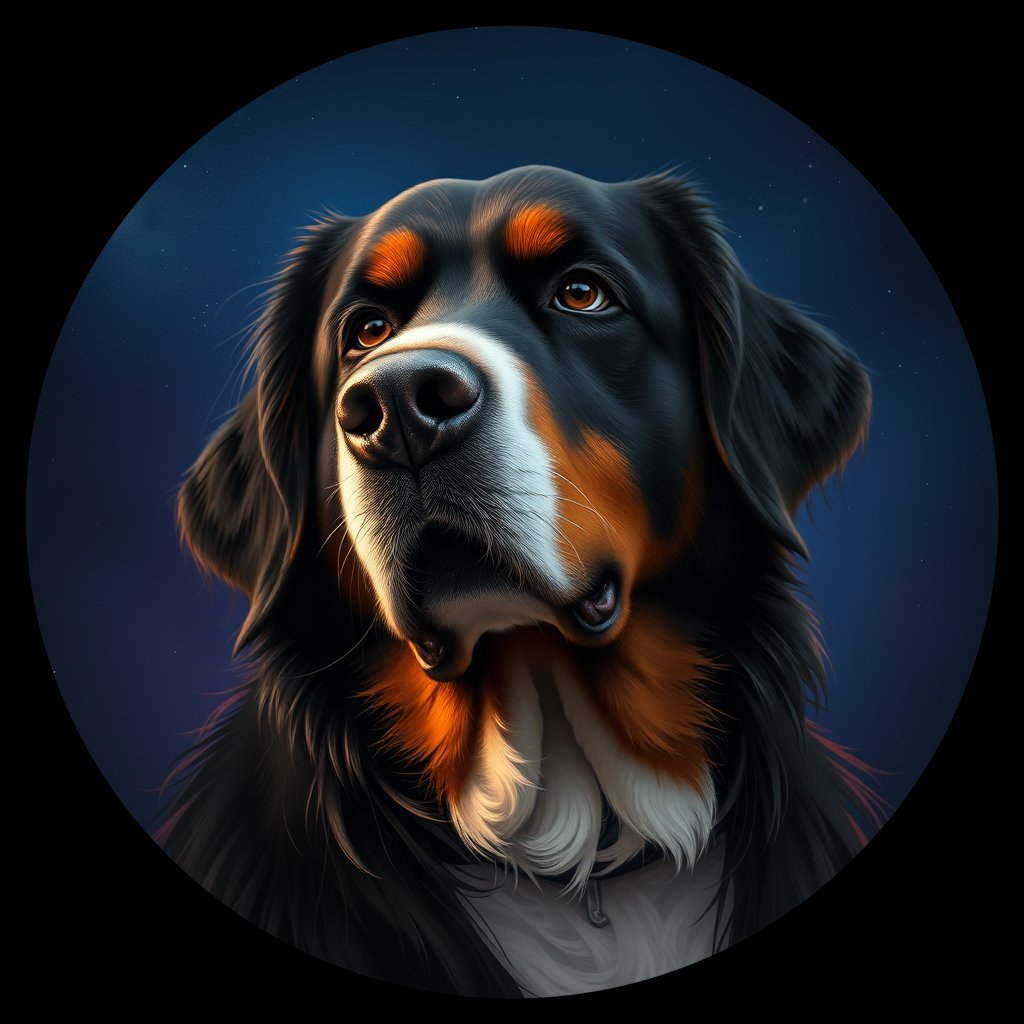Cosmic medallion portrait of Bernese_Mountain_Dog_12965, a Bernese Mountain Dog