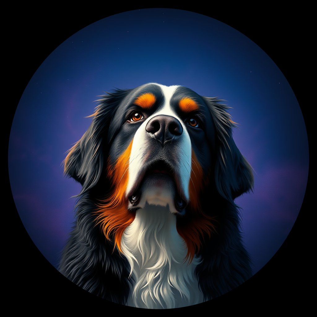 Cosmic medallion portrait of Bernese_Mountain_Dog_13049, a Bernese Mountain Dog