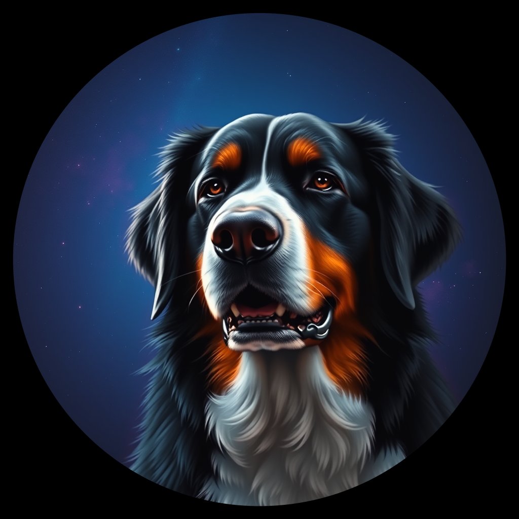 Cosmic medallion portrait of Bernese_Mountain_Dog_1318, a Bernese Mountain Dog