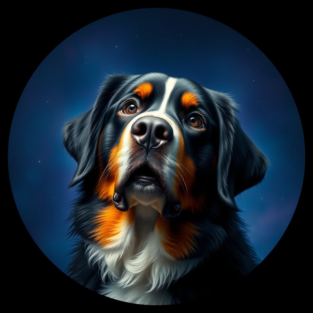 Cosmic medallion portrait of Bernese_Mountain_Dog_13285, a Bernese Mountain Dog