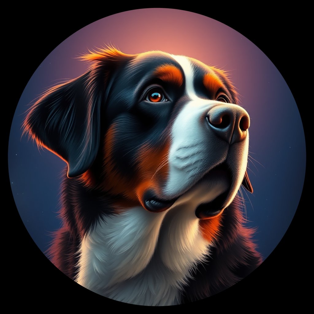 Cosmic medallion portrait of Bernese_Mountain_Dog_13290, a Bernese Mountain Dog