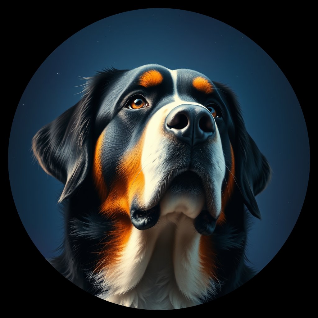 Cosmic medallion portrait of Bernese_Mountain_Dog_1331, a Bernese Mountain Dog