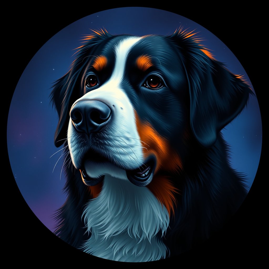 Cosmic medallion portrait of Bernese_Mountain_Dog_13359, a Bernese Mountain Dog
