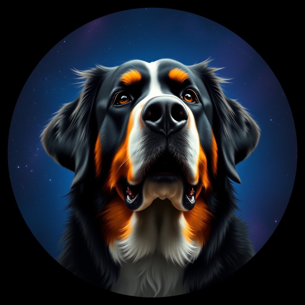 Cosmic medallion portrait of Bernese_Mountain_Dog_13435, a Bernese Mountain Dog