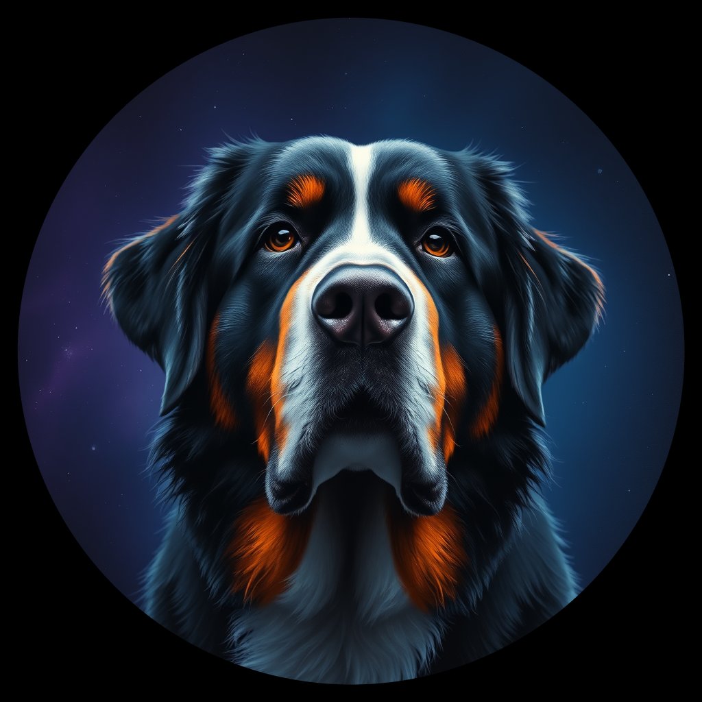 Cosmic medallion portrait of Bernese_Mountain_Dog_1363, a Bernese Mountain Dog