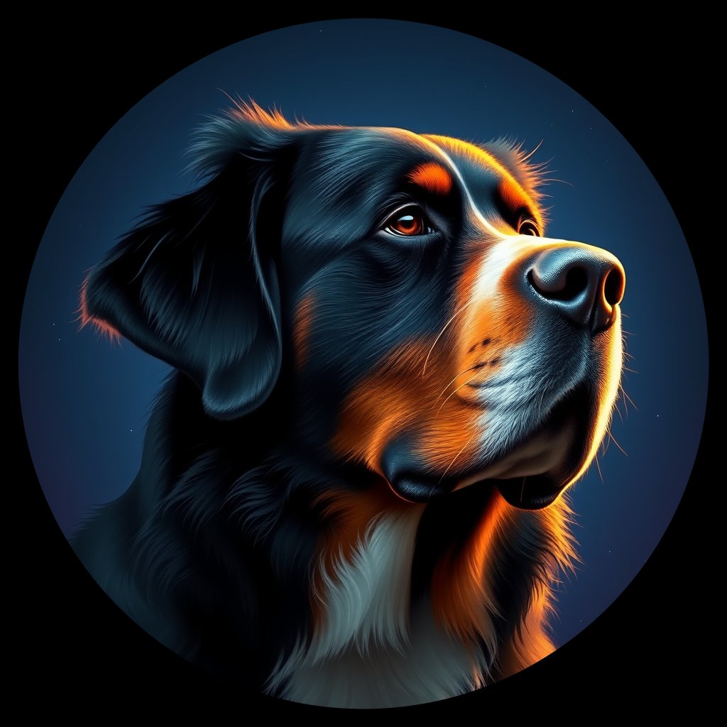 Cosmic medallion portrait of Bernese_Mountain_Dog_13753, a Bernese Mountain Dog