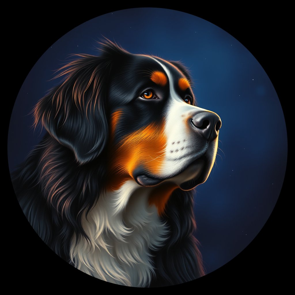 Cosmic medallion portrait of Bernese_Mountain_Dog_13954, a Bernese Mountain Dog