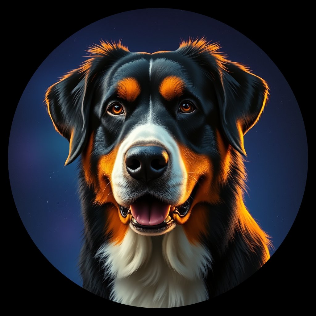 Cosmic medallion portrait of Bernese_Mountain_Dog_1396, a Bernese Mountain Dog