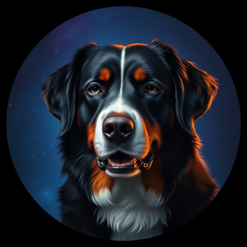 Cosmic medallion portrait of Bernese_Mountain_Dog_1407, a Bernese Mountain Dog