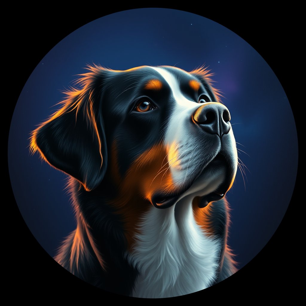 Cosmic medallion portrait of Bernese_Mountain_Dog_1415, a Bernese Mountain Dog