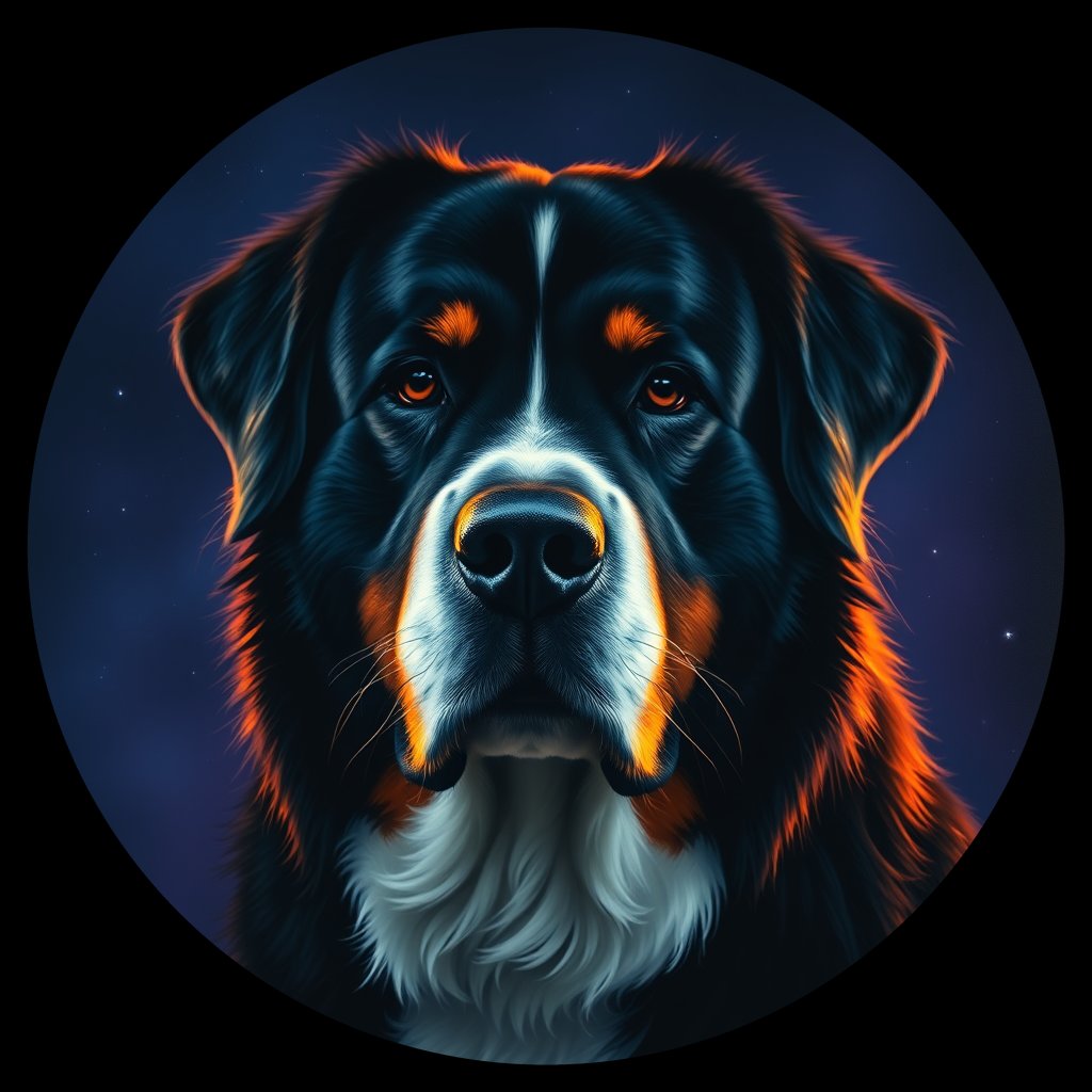 Cosmic medallion portrait of Bernese_Mountain_Dog_1417, a Bernese Mountain Dog