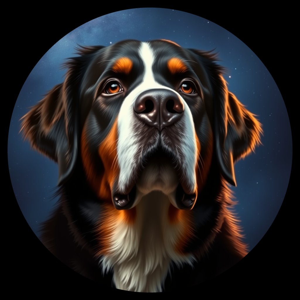 Cosmic medallion portrait of Bernese_Mountain_Dog_1431, a Bernese Mountain Dog