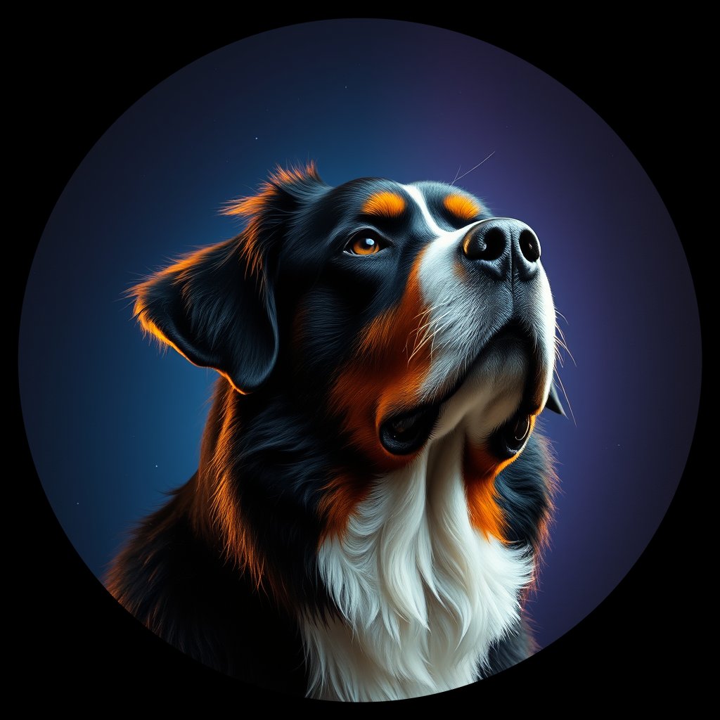 Cosmic medallion portrait of Bernese_Mountain_Dog_1432, a Bernese Mountain Dog