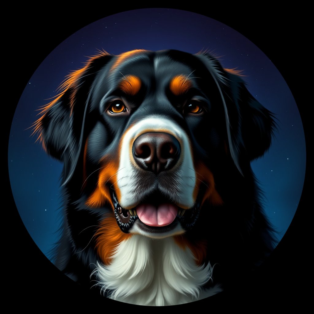 Cosmic medallion portrait of Bernese_Mountain_Dog_1437, a Bernese Mountain Dog