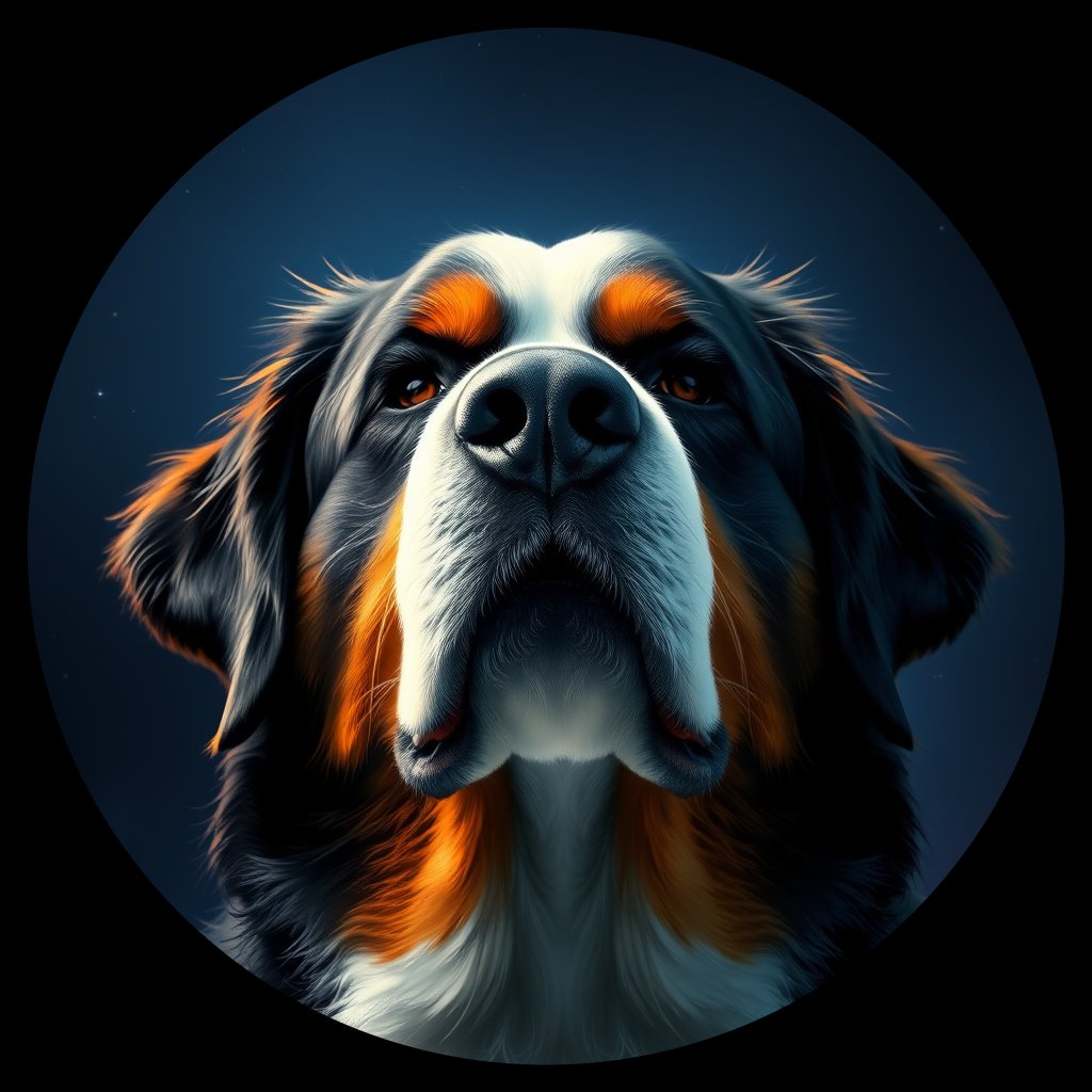 Cosmic medallion portrait of Bernese_Mountain_Dog_1438, a Bernese Mountain Dog