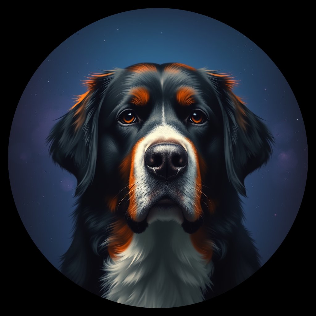 Cosmic medallion portrait of Bernese_Mountain_Dog_1447, a Bernese Mountain Dog