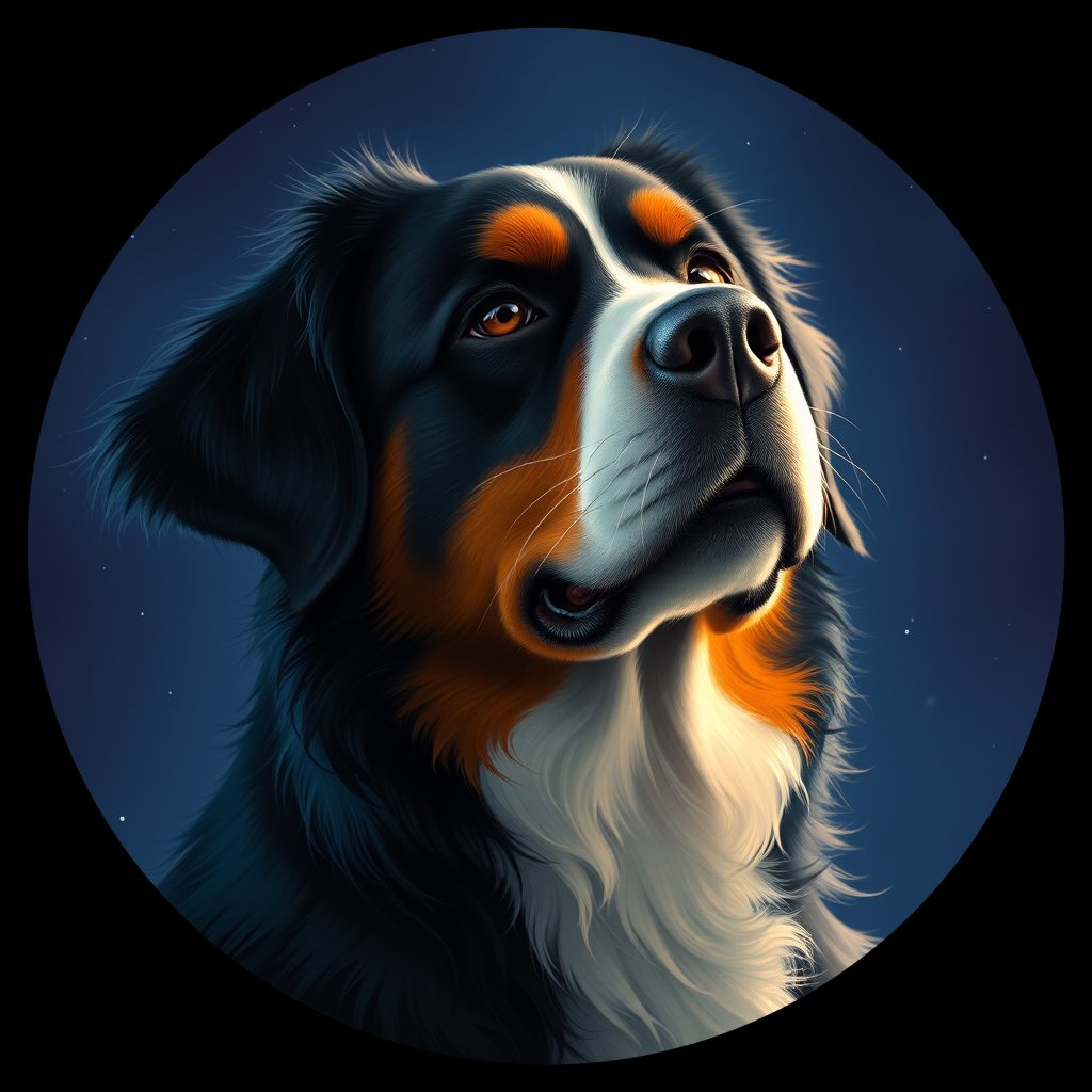 Cosmic medallion portrait of Bernese_Mountain_Dog_1449, a Bernese Mountain Dog